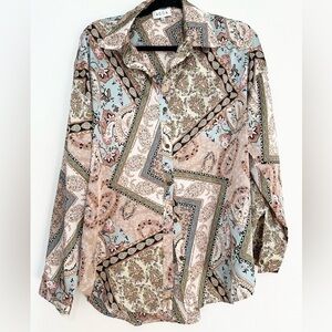 Acoa blouse top size small button up mixed media paisley print boho chic